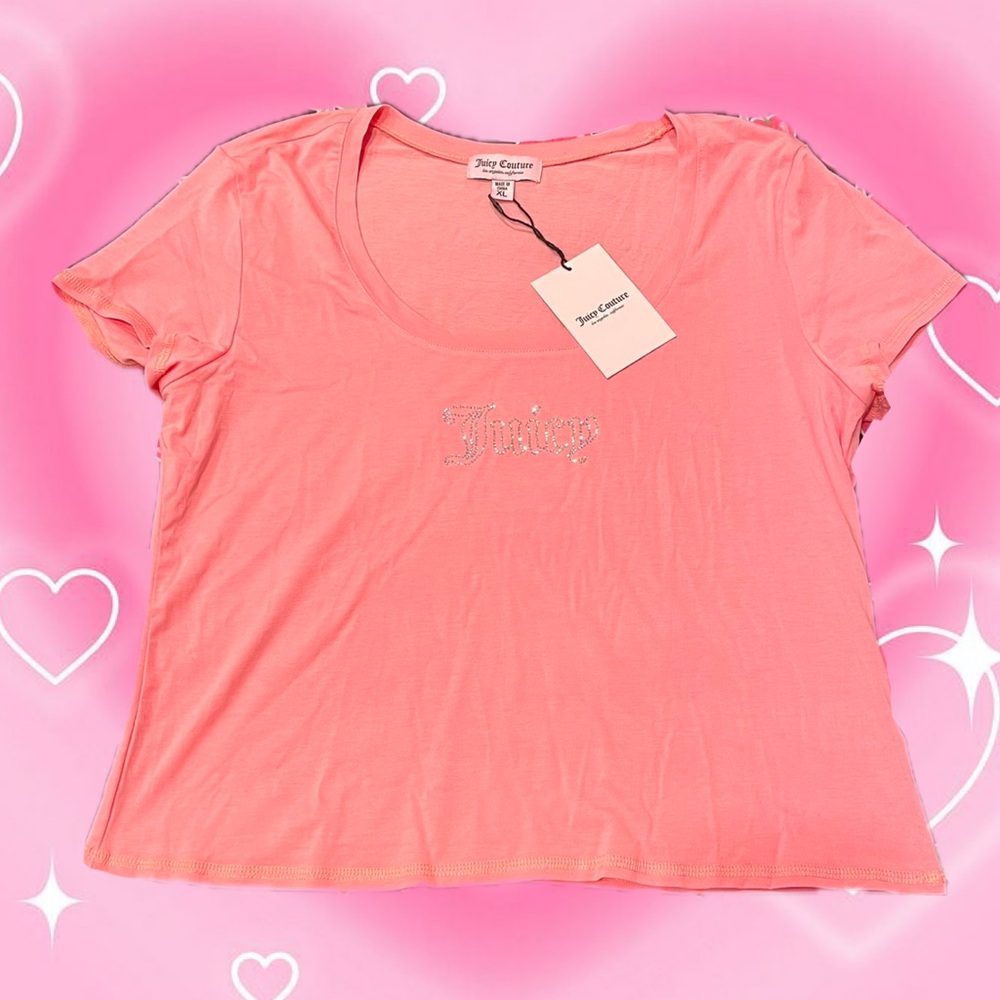 New Juicy Couture Strawberry Ice Pink Rhinestone Shirt Size XL
